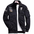 Herren Fliegerjacke in Schwarz mit Militär-Stickereien und robustem Canvas-Gewebe - M / Schwarz