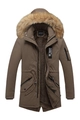 Men's winter heavy parka jacket in dark brown with a thick faux fur hood - M / Coffee