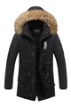 Men's winter black parka jacket with thick faux fur hood and warm fleece lining - M / Black