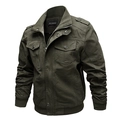 Chaqueta militar de hombre verde con cuello alto y diseño funcional de multibolsillos - M / Verde