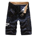 Heren cargo short met marine camouflage, meerdere zakken en geweven riem voor buiten - EU 29 / Donkerblauw Camouflage