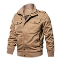 Klassische khakifarbene Militär-Bomberjacke mit U.S. Army-Patch und Rippbündchen für Herren - M / Khaki