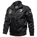 Classic men's black bomber jacket with tactical patches and a textured cotton finish - M / Black