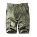 Men's army green cargo shorts with multiple pockets and relaxed casual cotton fit - EU 29 / Green