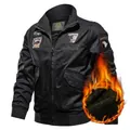 Men's heavy tactical flight jacket in black with warm fleece lining and military patches - M / Black