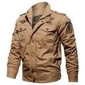 Men's khaki tactical military jacket with airborne patches and a classic stand collar - M / Khaki