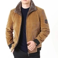 Chaqueta de pana caqui para hombre con cuello de felpa y puños acanalados de invierno - M / Caqui
