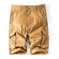 Men's loose cargo shorts in khaki cotton twill with large buttoned utility pockets - EU 29 / Khaki
