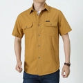 Men's mustard yellow short sleeve cotton cargo shirt with double pockets and label - M / Ginger Yellow