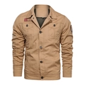 Khakifarbene Militär-Baumwolljacke für Herren mit klassischem Revers und Taschen - M / Khaki