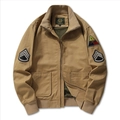 Men's khaki M1942 military flight jacket with vintage embroidery patches and ribbed cuffs - M / Khaki