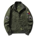 Military green M1942 flight bomber jacket with vintage embroidered patches and cargo style - M / Army Green