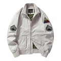 Retro M1942 beige military bomber jacket with vintage patches and ribbed cuffs - M / Off White