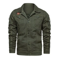 Herren-Arbeitsjacke aus Baumwolle in Olivgrün mit Taschen und Outdoor-Aufnähern - M / Grün