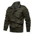 Herren Militärjacke in Olivgrün mit vielen Taschen, Stehkragen und Rippbündchen - M / Grün