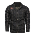 Schwarze Herren-Baumwolljacke mit gelben Kontrastnähten und Outdoor-Fashion-Aufnähern - M / Schwarz