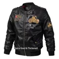 Chaqueta de cuero PU negro para hombre forrada en felpa con bordados de motociclista - M / Negro (Forro de Felpa)