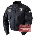 Chaqueta bomber negra para hombre con parches militares bordados y diseño de cuello alto - M / Negro
