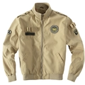 Men's khaki military bomber jacket with Air Force patches and ribbed stand collar - Khaki