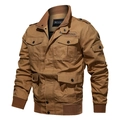 Khaki Herren Cargo-Jacke im Militärstil mit mehreren Taschen und gerippten Bündchen - M / Khaki