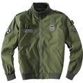 Army green military flight jacket with Air Force embroidered patches and ribbed trim - Green