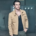 Veste utilitaire kaki pour homme style militaire avec poches multiples et col montant - Kaki