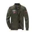 Men's military green cotton flight jacket with embroidered patches and ribbed cuffs - Army Green