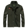 Men's army green cotton canvas work jacket with chest pockets and vintage patches - M / Army Green