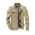 Men's khaki cotton flight jacket with embroidered patches and tactical military details - Khaki
