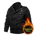 Schwarze Herren Militärjacke aus Baumwolle mit warmem Fleece-Futter und U.S. Army Stickerei - M / Schwarz