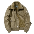 Khaki men's military cargo jacket with warm faux lamb wool collar and flight patches - M / Khaki
