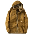 Parka da uomo in cotone lavato con fodera spessa in pelliccia sintetica e laccio - M / Cachi