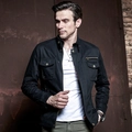 Veste cargo militaire ajustée pour homme noire avec col montant et poches poitrine pratiques - Noir