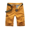 Loose cargo shorts in mustard yellow with green canvas belt and large side pockets - EU 29 / Earthy Yellow