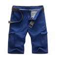 Men's loose cargo shorts in navy blue with multi-pockets and green canvas belt - EU 29 / Blue