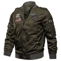 Men's olive green cotton bomber flight jacket with military embroidery and ribbed trim - Green