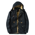 Parka da uomo in cotone lavato nero con calda fodera in pile color marrone - M / Nero