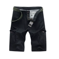 Men's loose cargo shorts in black with large side pockets and green canvas belt - EU 29 / Black