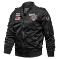 Men's cotton MA-1 flight jacket in black with tactical military badges and embroidery - Black