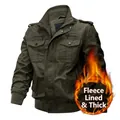 Men's olive green fleece-lined tactical jacket with multi-pocket and warm lining - M / Green