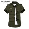 Army green military style short sleeve cargo shirt with epaulettes and chest pockets - M / Army Green