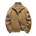 Men's khaki MA1 flight jacket with warm fleece lining and military arm patches - M / Khaki