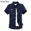 Men's royal blue short sleeve military work shirt with chest pockets and epaulets - M / Royal Blue