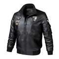 Chaqueta de motero en cuero sintético negro para hombre con bordados de aviación - M / Negro