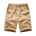 Pantaloncini cargo kaki da uomo con vita elastica a coulisse e grandi tasche a patta - M / Cachi