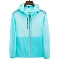 Veste à capuche bleu ciel légère avec protection solaire UPF 70 plus et fermeture éclair - S / Hauts / Femmes - Bleu d'eau