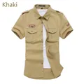 Men's khaki short-sleeve cargo shirt with classic epaulettes and dual chest pockets - M / Khaki
