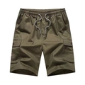 Pantaloncini cargo da uomo verde militare con coulisse ed eleganti ricami laterali - M / Verde Militare