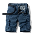 Short cargo pour hommes bleu foncé avec plusieurs poches, ceinture tissée et twill extensible - EU 28 / Bleu foncé