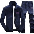 Men's navy blue casual sports tracksuit set with zip-up jacket and joggers - M / Navy Blue